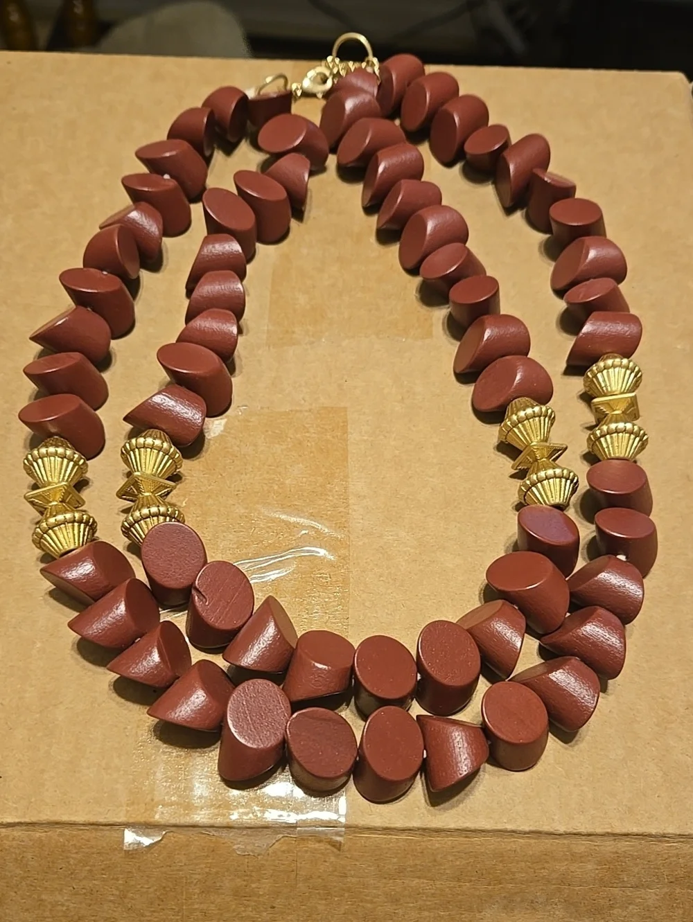 NWT Plunder Rust Brown Bead Necklace with Gold Accents